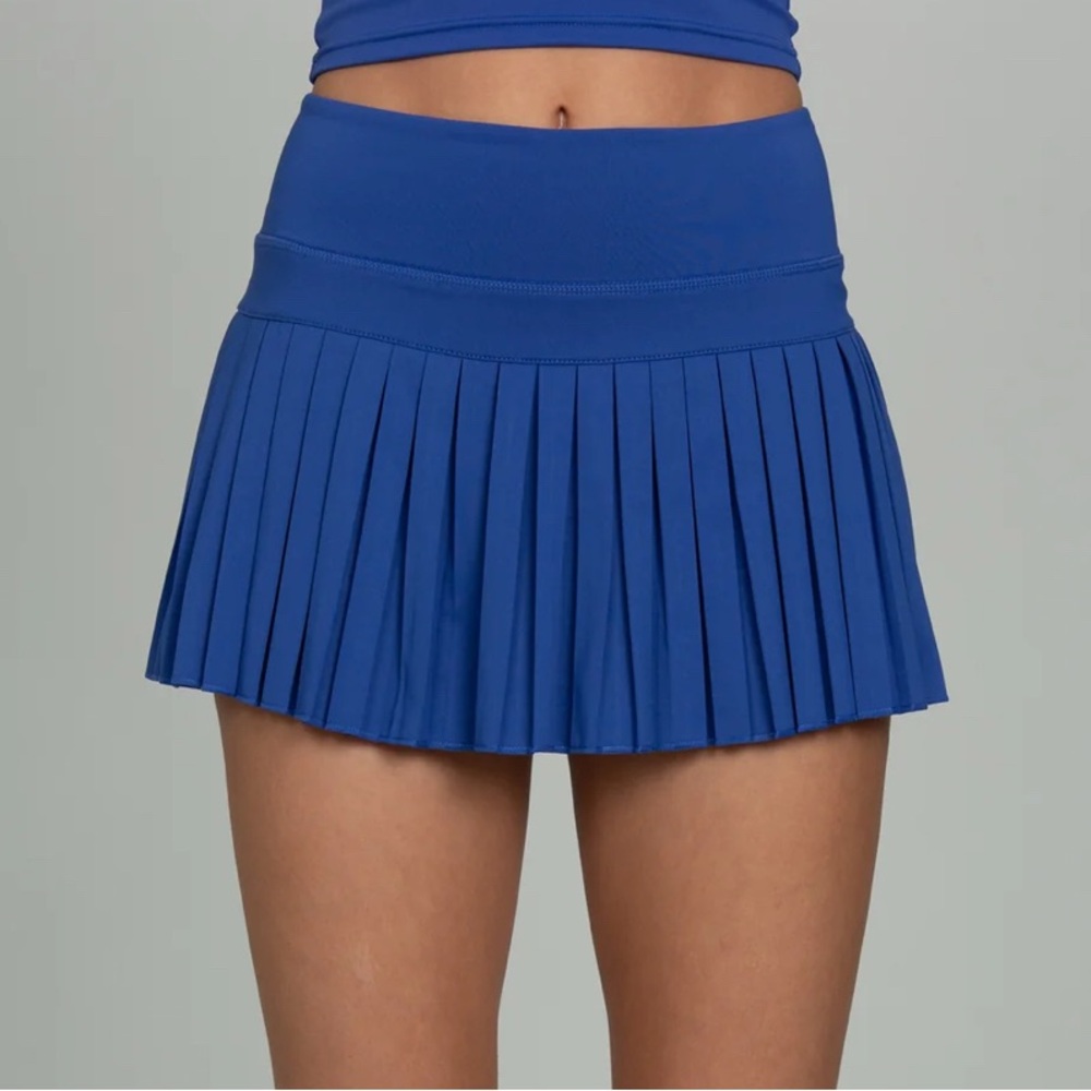 Gold Hinge Mediterranean Blue Pleated Tennis Skirt
